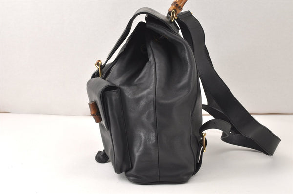 Authentic GUCCI Vintage Bamboo Backpack Purse Leather Black 4742K