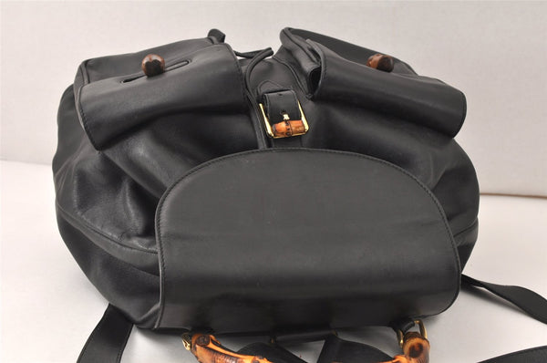 Authentic GUCCI Vintage Bamboo Backpack Purse Leather Black 4742K