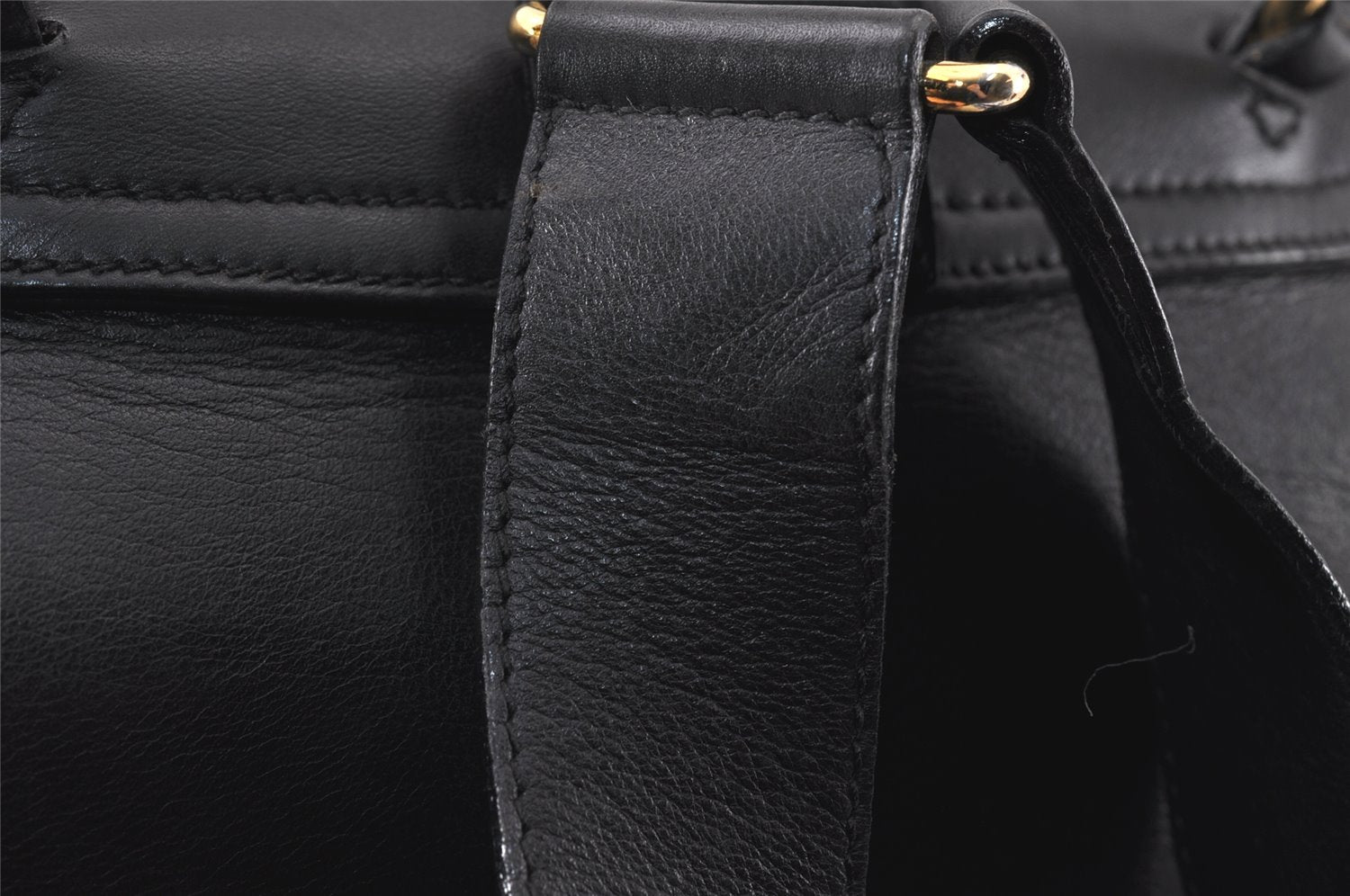 Authentic GUCCI Vintage Bamboo Backpack Purse Leather Black 4742K