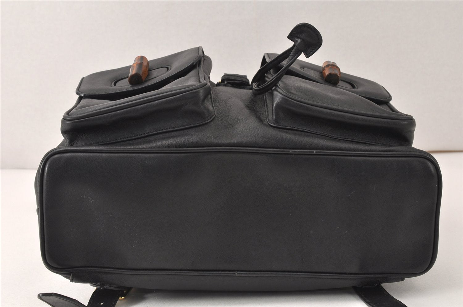Authentic GUCCI Vintage Bamboo Backpack Purse Leather Black 4742K