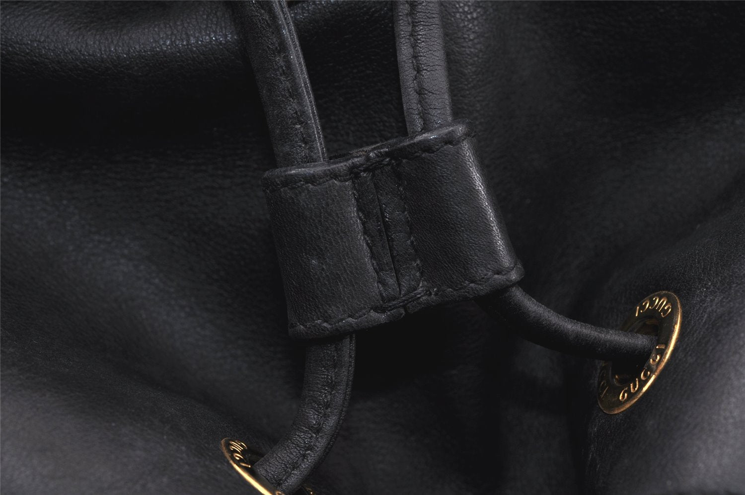 Authentic GUCCI Vintage Bamboo Backpack Purse Leather Black 4742K