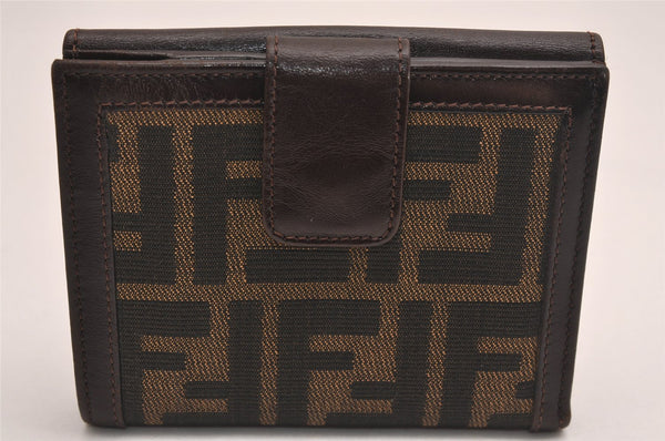 Authentic FENDI Vintage Zucca Bifold Wallet Purse Canvas Leather Brown Box 4743J