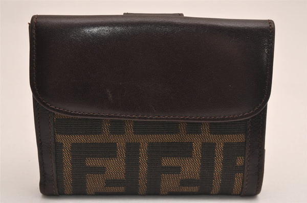 Authentic FENDI Vintage Zucca Bifold Wallet Purse Canvas Leather Brown Box 4743J