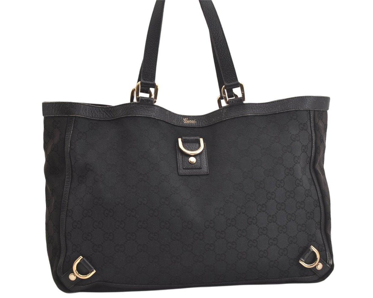 Authentic GUCCI Abbey Shoulder Tote Bag GG Canvas Leather 141472 Black 4744K