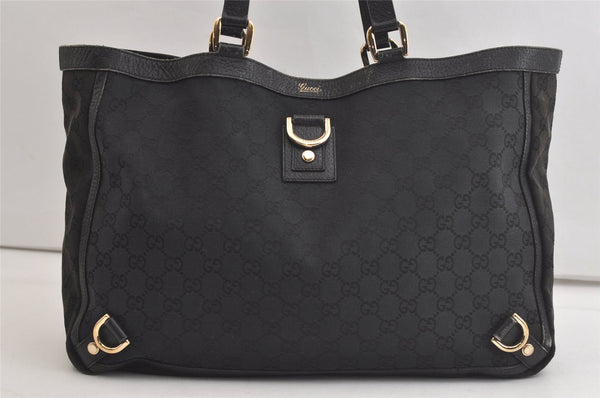 Authentic GUCCI Abbey Shoulder Tote Bag GG Canvas Leather 141472 Black 4744K