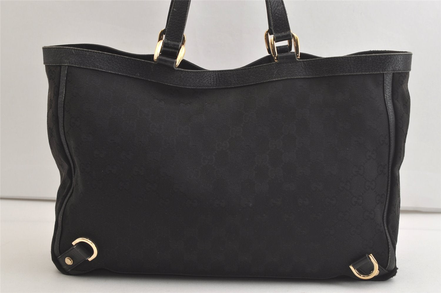 Authentic GUCCI Abbey Shoulder Tote Bag GG Canvas Leather 141472 Black 4744K