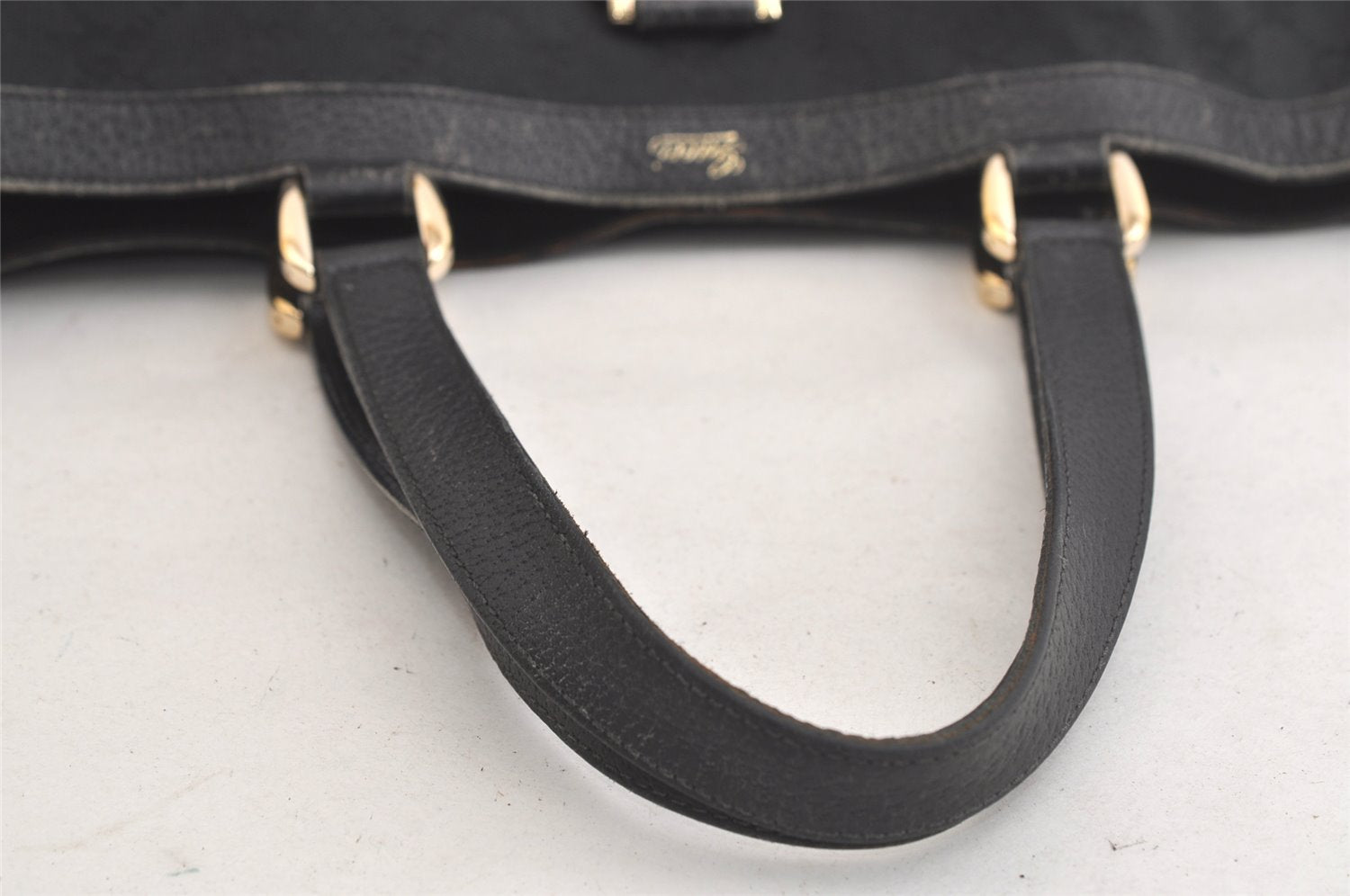 Authentic GUCCI Abbey Shoulder Tote Bag GG Canvas Leather 141472 Black 4744K