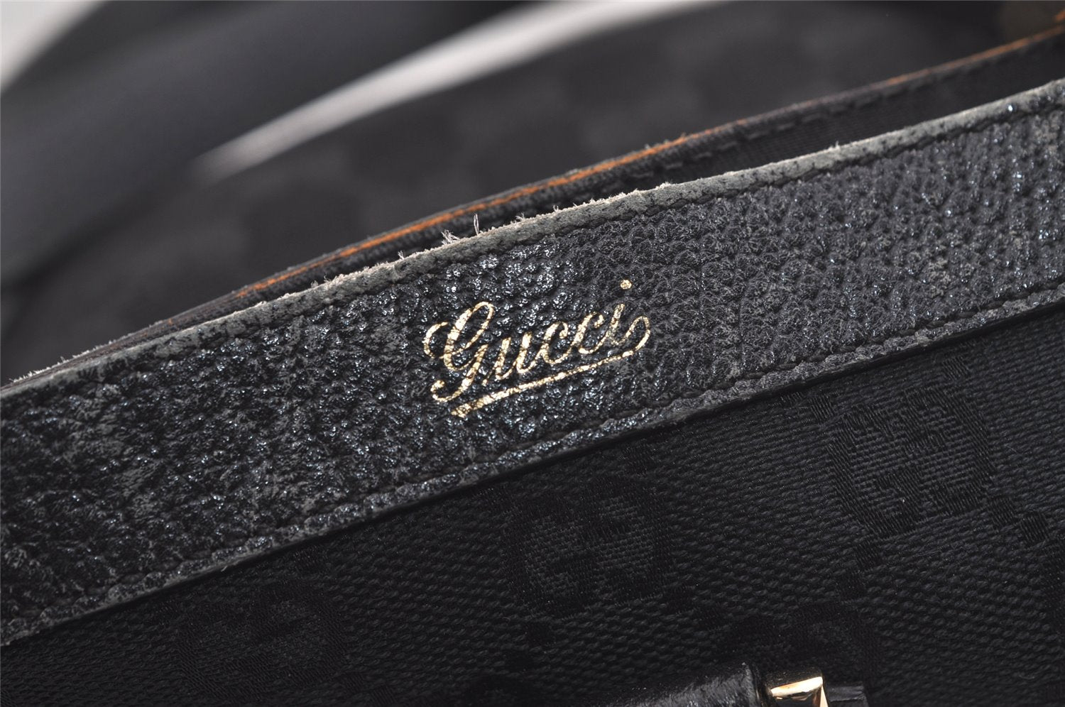 Authentic GUCCI Abbey Shoulder Tote Bag GG Canvas Leather 141472 Black 4744K