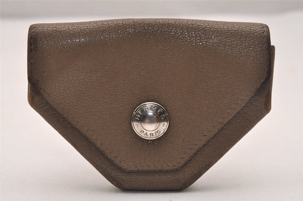 Authentic HERMES Levain Quatre Coin Purse Wallet Leather Brown 4746J