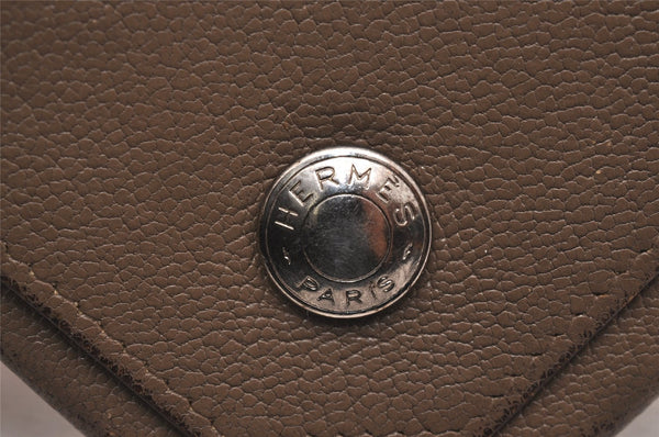 Authentic HERMES Levain Quatre Coin Purse Wallet Leather Brown 4746J