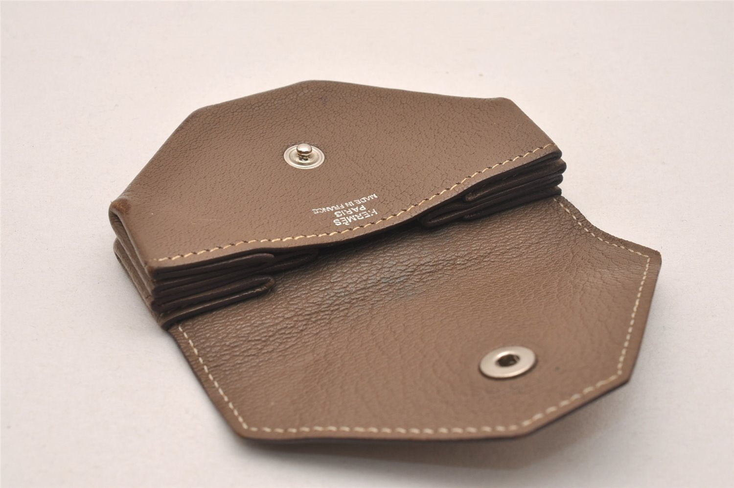 Authentic HERMES Levain Quatre Coin Purse Wallet Leather Brown 4746J