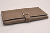 Authentic HERMES Bearn 2 PLIS Leather Trifold Long Wallet Purse Brown Box 4748J