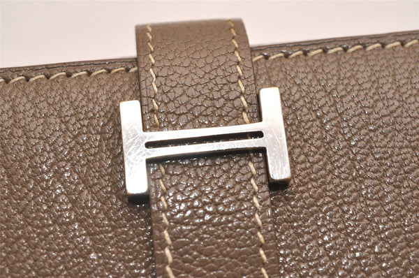 Authentic HERMES Bearn 2 PLIS Leather Trifold Long Wallet Purse Brown Box 4748J