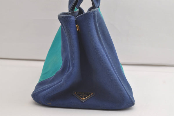 Authentic PRADA Vintage Canapa M Canvas 2Way Shoulder Hand Bag Blue 4750K