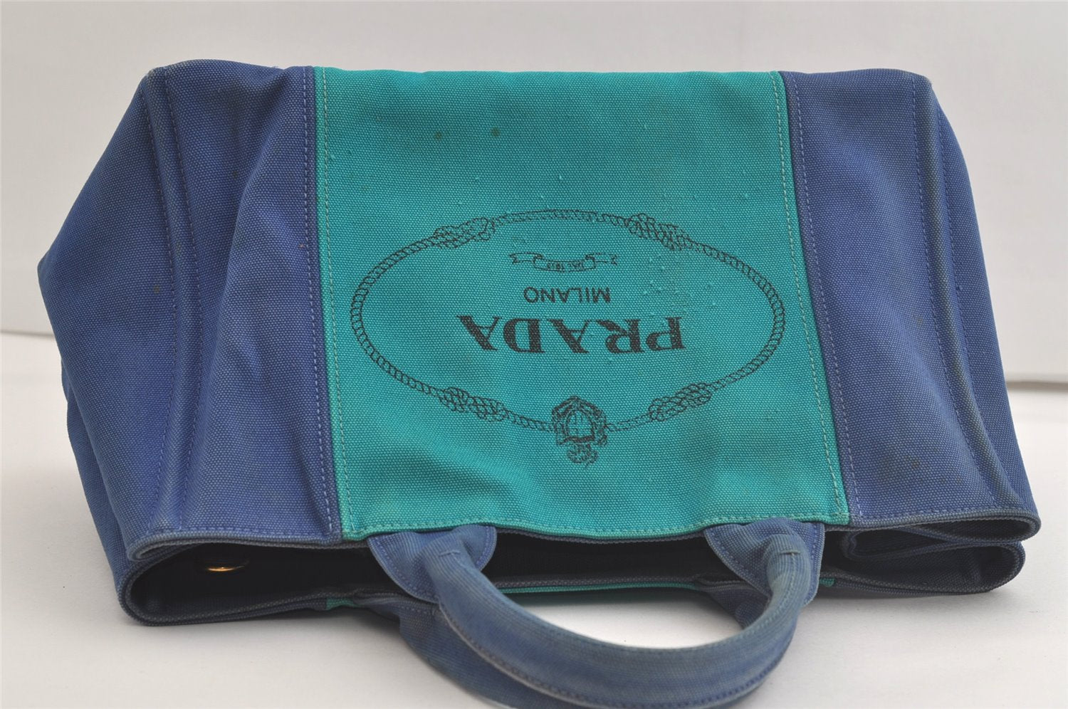 Authentic PRADA Vintage Canapa M Canvas 2Way Shoulder Hand Bag Blue 4750K