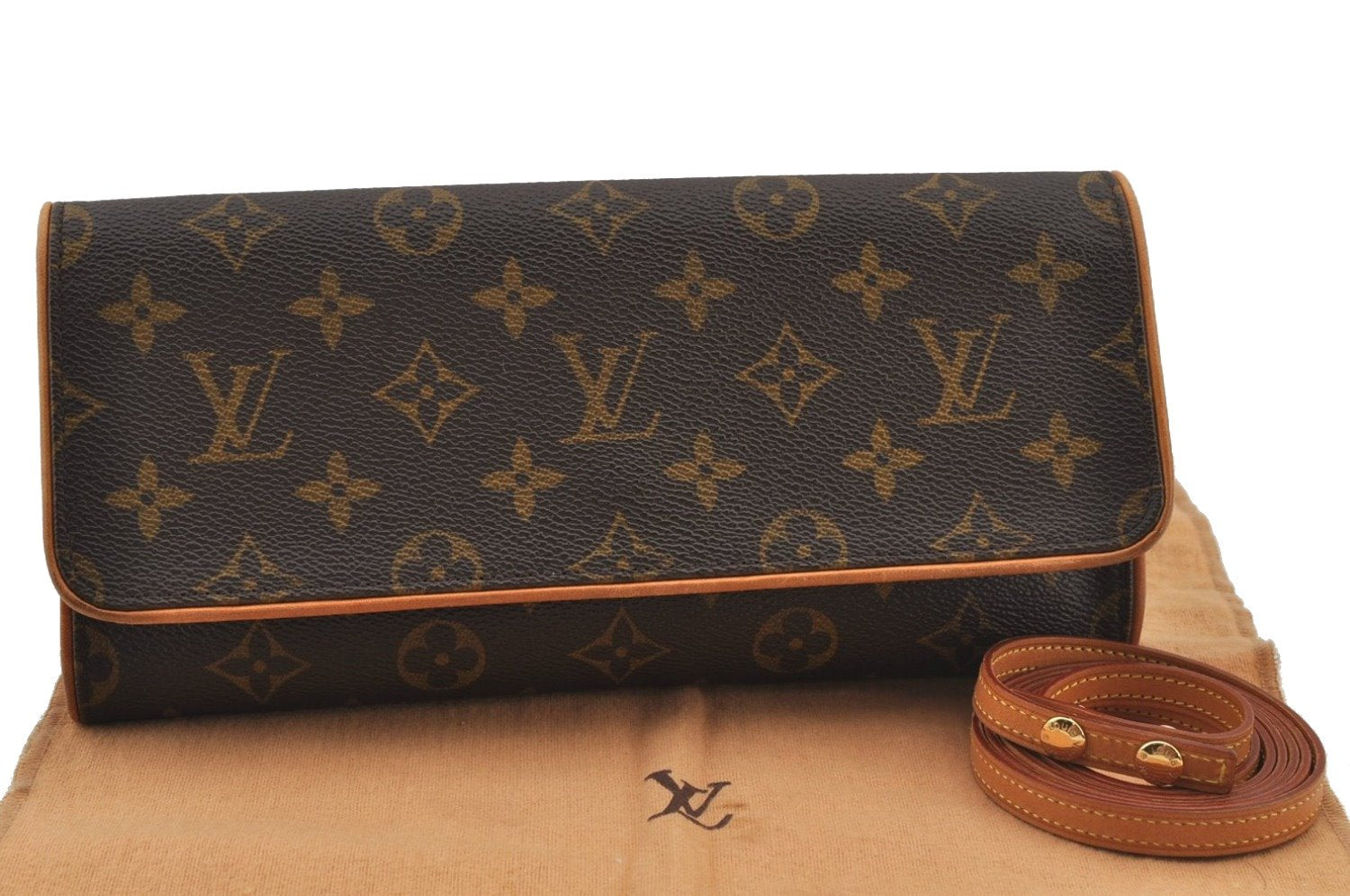 Authentic Louis Vuitton Monogram Pochette Twin GM Shoulder Bag M51852 LV 4753J