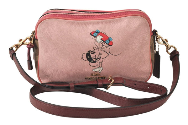 Authentic COACH Disney Shoulder Cross Body Bag Purse Leather 3717 Pink 4755K