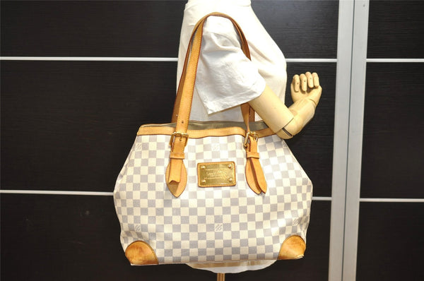 Authentic Louis Vuitton Damier Azur Hampstead MM N51206 Shoulder Tote Bag 4756I