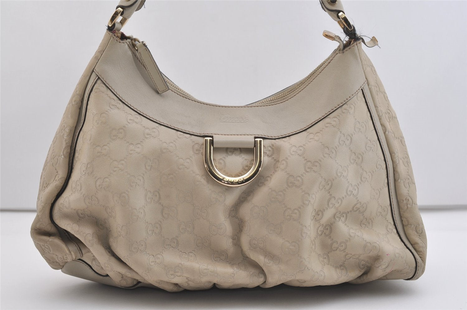 Authentic GUCCI Guccissima Abbey Shoulder Bag GG Leather 189833 White Junk 4756J