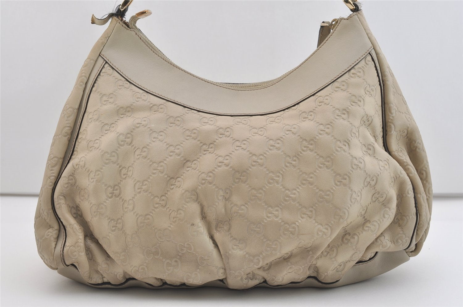 Authentic GUCCI Guccissima Abbey Shoulder Bag GG Leather 189833 White Junk 4756J