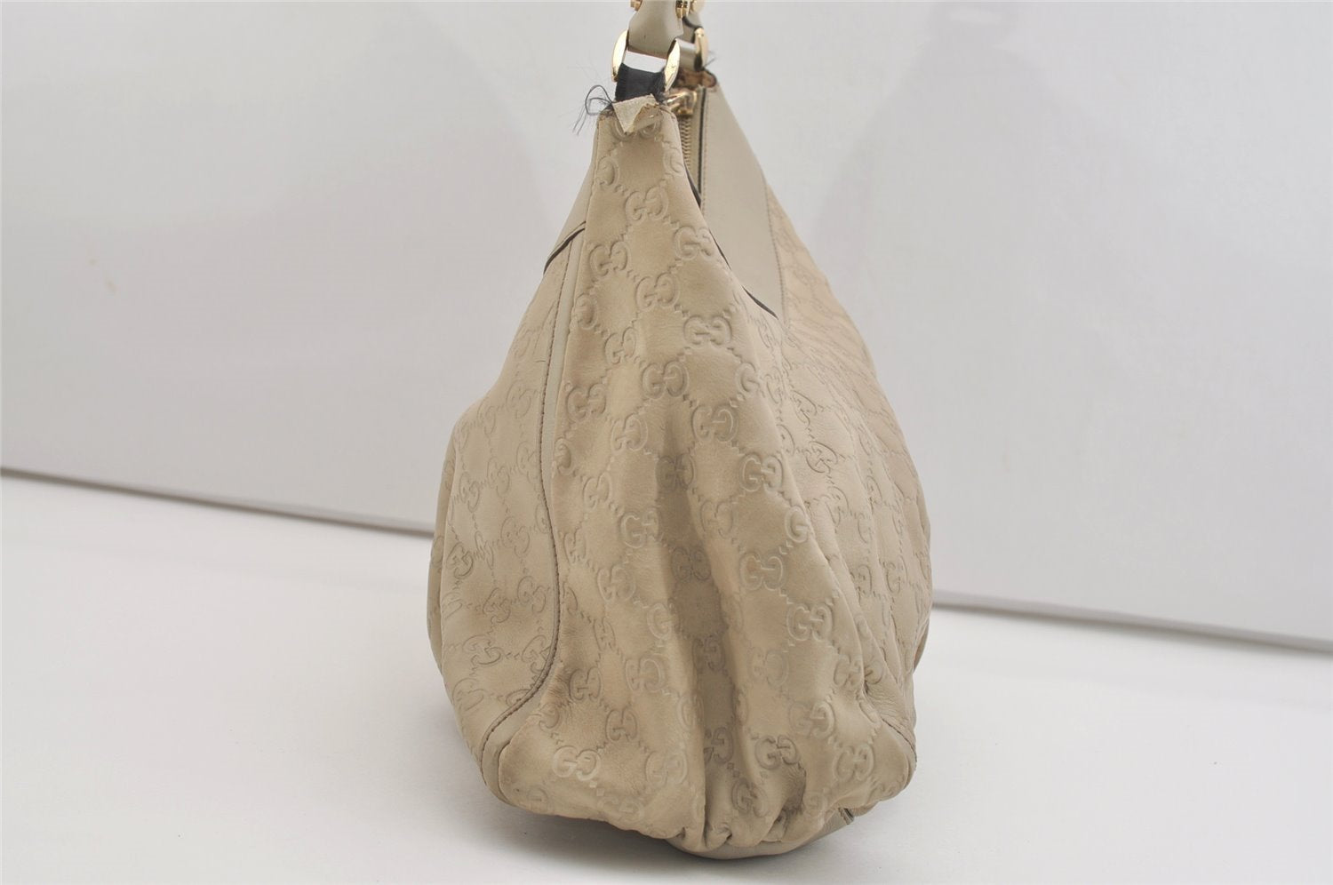 Authentic GUCCI Guccissima Abbey Shoulder Bag GG Leather 189833 White Junk 4756J