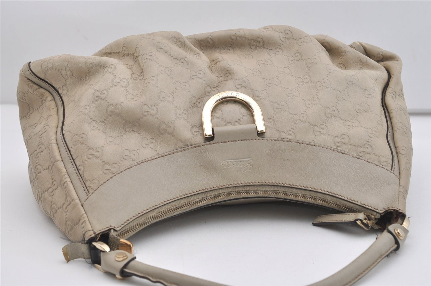 Authentic GUCCI Guccissima Abbey Shoulder Bag GG Leather 189833 White Junk 4756J