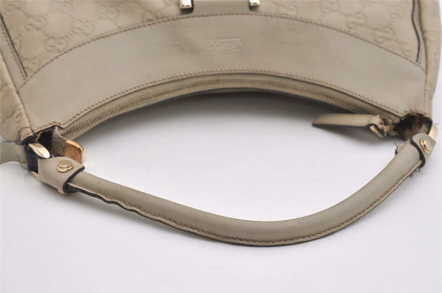 Authentic GUCCI Guccissima Abbey Shoulder Bag GG Leather 189833 White Junk 4756J