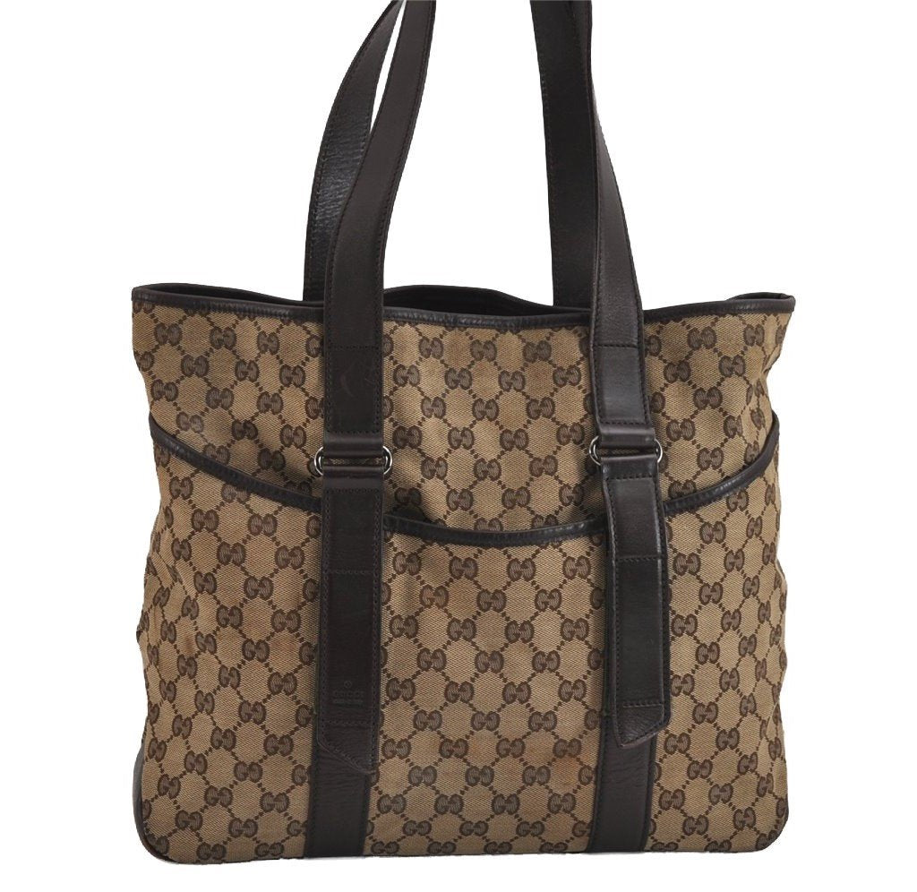 Authentic GUCCI Vintage Shoulder Tote Bag GG Canvas Leather 145971 Brown 4757J