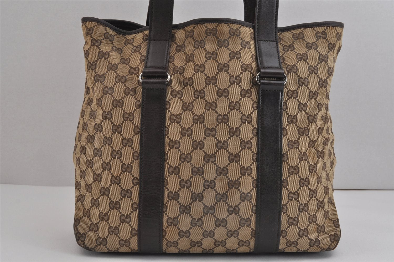 Authentic GUCCI Vintage Shoulder Tote Bag GG Canvas Leather 145971 Brown 4757J