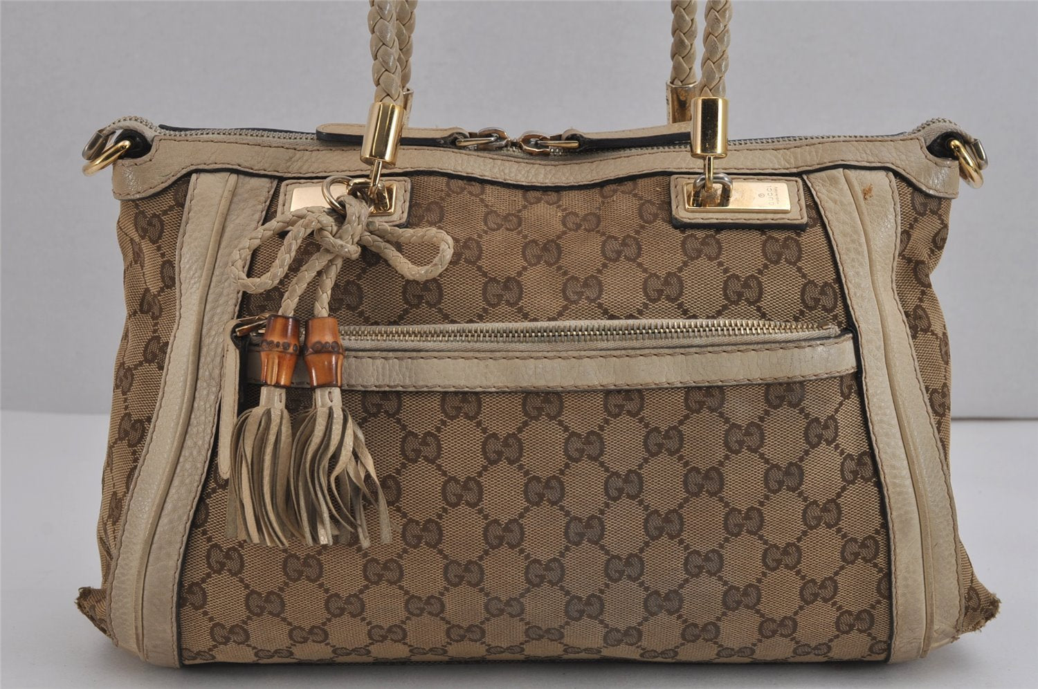Authentic GUCCI Bamboo Bella 2Way Hand Bag GG Canvas Leather 282300 Brown 4758J