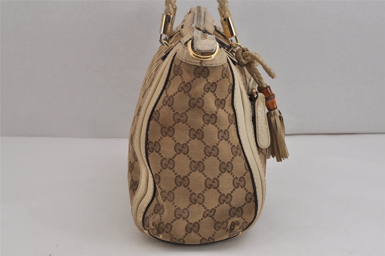 Authentic GUCCI Bamboo Bella 2Way Hand Bag GG Canvas Leather 282300 Brown 4758J