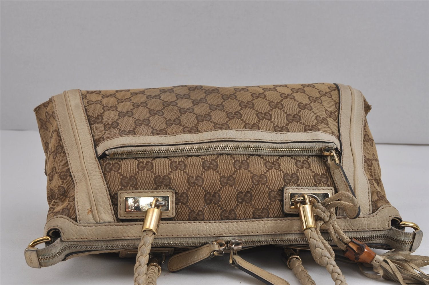 Authentic GUCCI Bamboo Bella 2Way Hand Bag GG Canvas Leather 282300 Brown 4758J