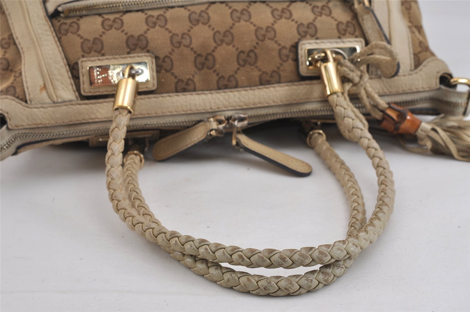 Authentic GUCCI Bamboo Bella 2Way Hand Bag GG Canvas Leather 282300 Brown 4758J