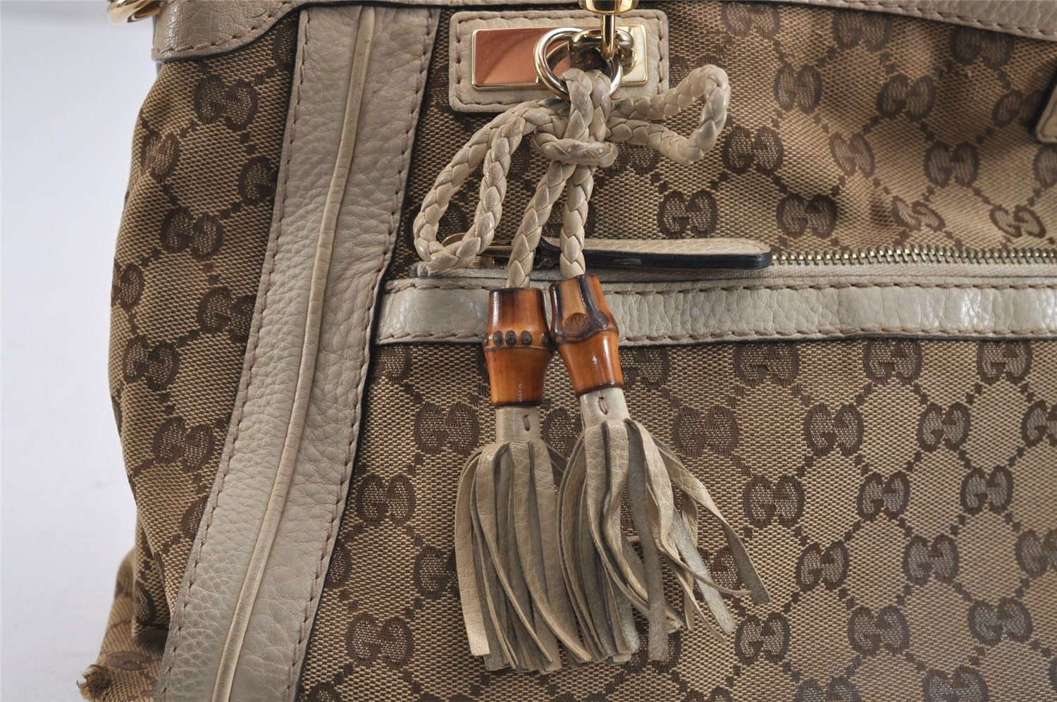 Authentic GUCCI Bamboo Bella 2Way Hand Bag GG Canvas Leather 282300 Brown 4758J