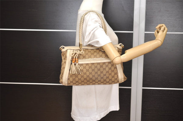 Authentic GUCCI Bamboo Bella 2Way Hand Bag GG Canvas Leather 282300 Brown 4758J
