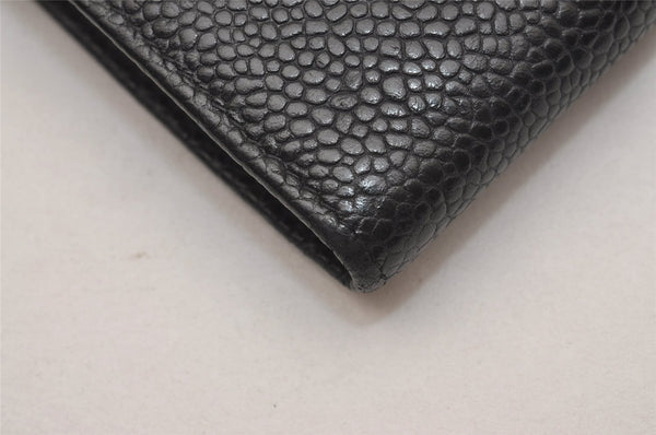 Authentic CHANEL Caviar Skin CC Logo Bifold Long Wallet Purse Black 4762J