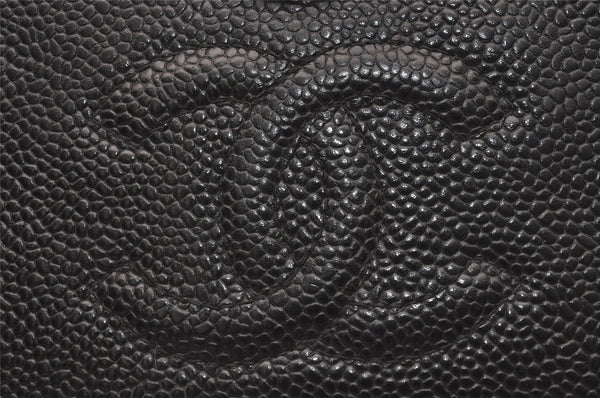 Authentic CHANEL Caviar Skin CC Logo Bifold Long Wallet Purse Black 4762J