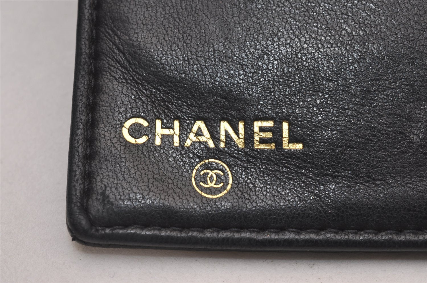 Authentic CHANEL Caviar Skin CC Logo Bifold Long Wallet Purse Black 4762J