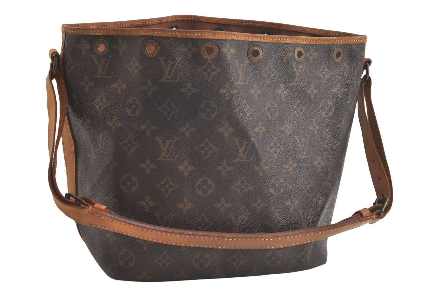 Authentic Louis Vuitton Monogram Petit Noe M42226 Shoulder Drawstring Bag 4763K