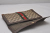 Authentic GUCCI Web Sherry Line Clutch Hand Bag GG PVC Leather Brown Junk 4765I
