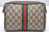 Authentic GUCCI Web Sherry Line Clutch Hand Bag Purse GG PVC Leather Brown 4768K