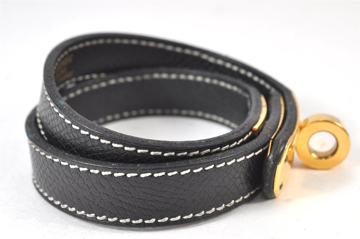 Authentic HERMES Bracelet Bangle Kelly Double Tours Leather Black 4769K