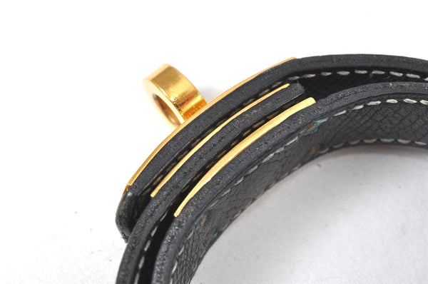 Authentic HERMES Bracelet Bangle Kelly Double Tours Leather Black 4769K