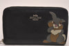 Authentic COACH x Disney Round Zip Medium Long Wallet Leather Black 4770J