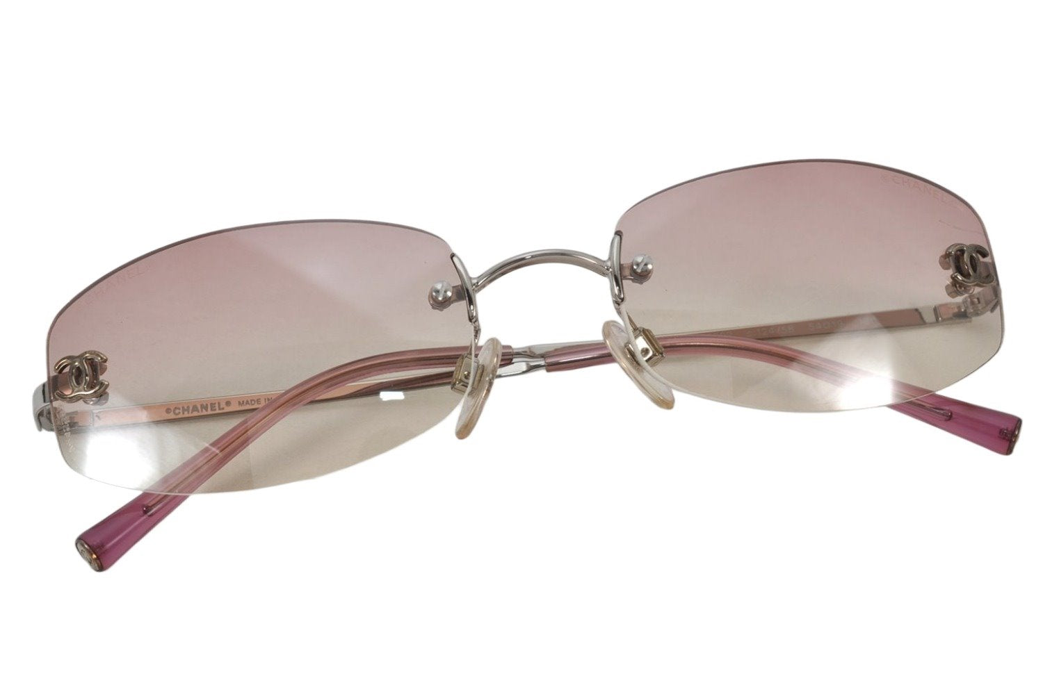 Authentic CHANEL Sunglasses CC Logos CoCo Mark Titanium 4002 Pink Clear 4771K