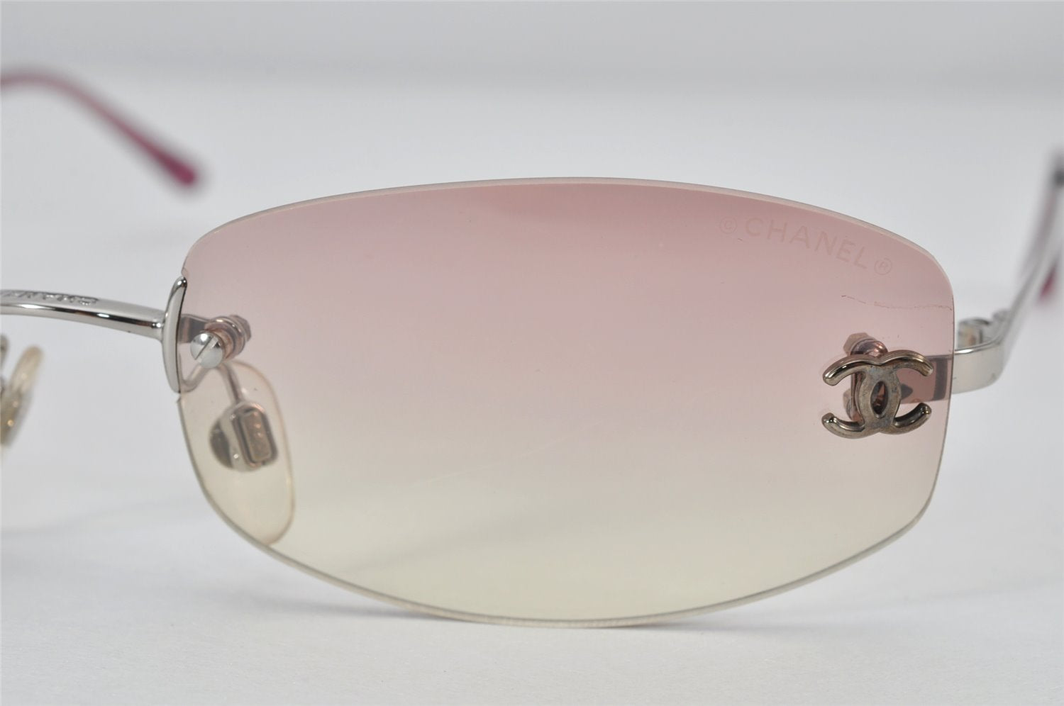 Authentic CHANEL Sunglasses CC Logos CoCo Mark Titanium 4002 Pink Clear 4771K