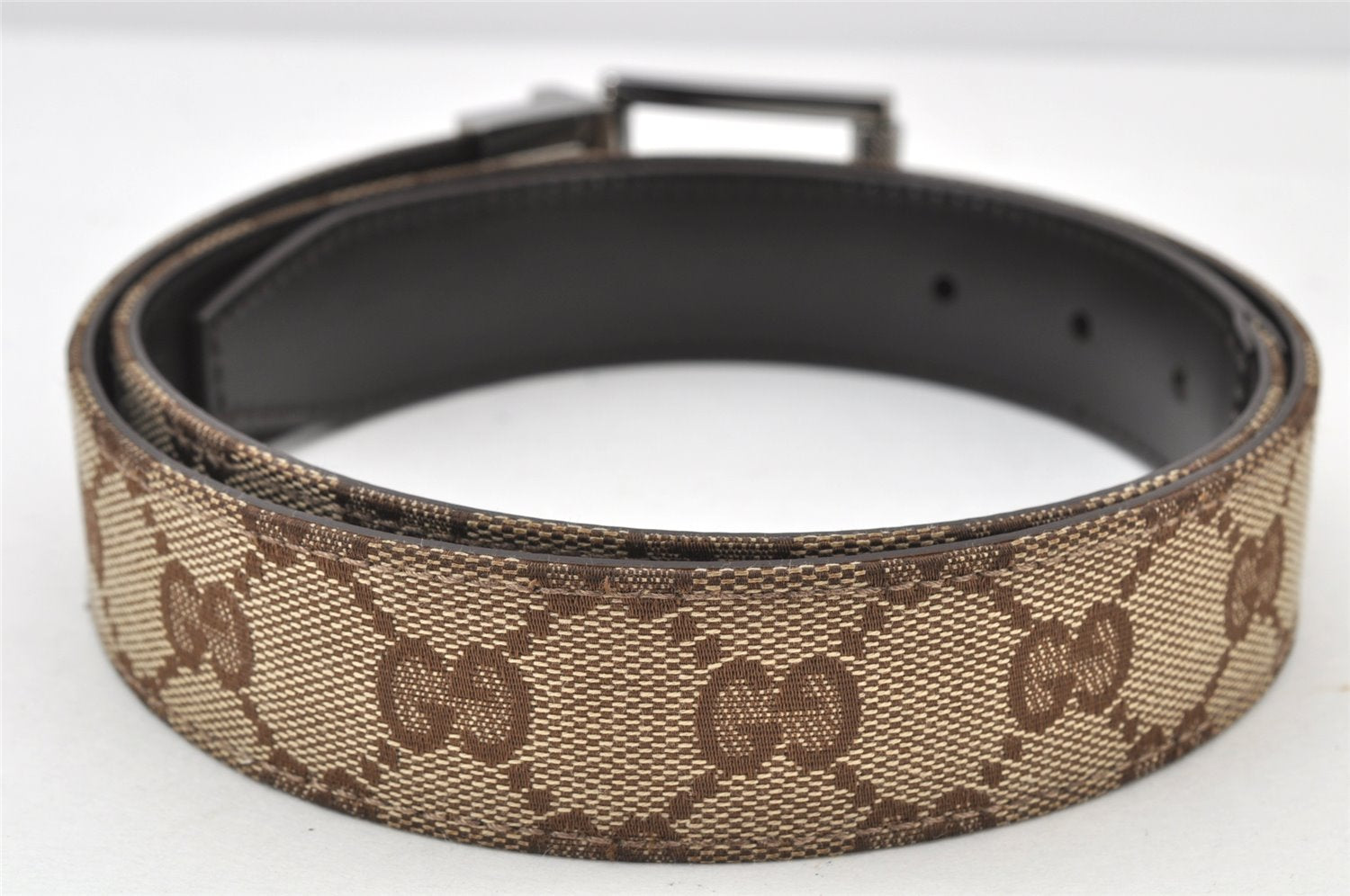 Authentic GUCCI Vintage Belt GG Canvas Leather 32.5-34.4