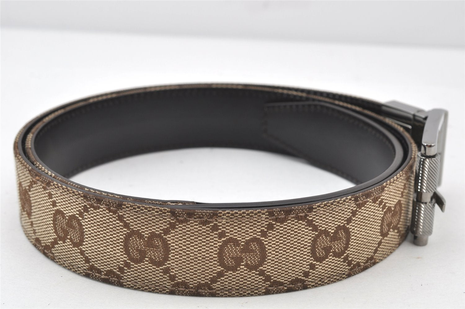 Authentic GUCCI Vintage Belt GG Canvas Leather 32.5-34.4