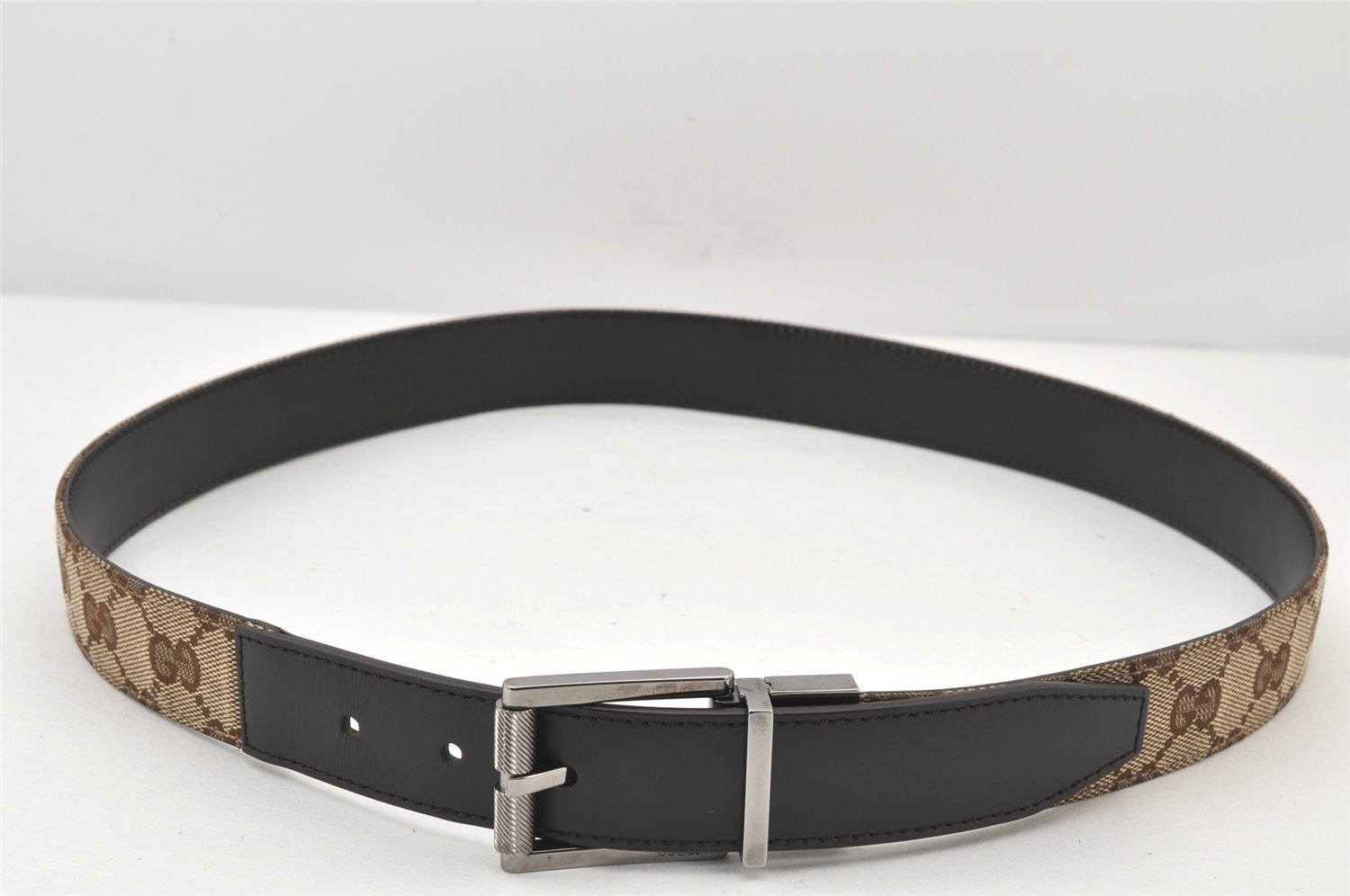 Authentic GUCCI Vintage Belt GG Canvas Leather 32.5-34.4