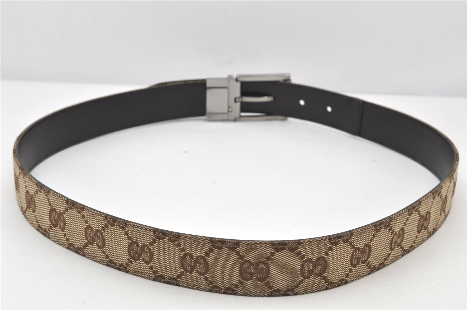 Authentic GUCCI Vintage Belt GG Canvas Leather 32.5-34.4